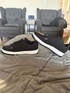 Nike Air Force 1 Black Low-Top Canvas Sneakers with White Sole